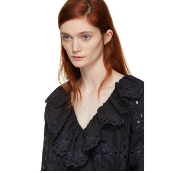 See by Chloe Broderie Anglaise Ruffle Blouse Black Navy Size FR 36/ US 4 - Picture 2 of 8